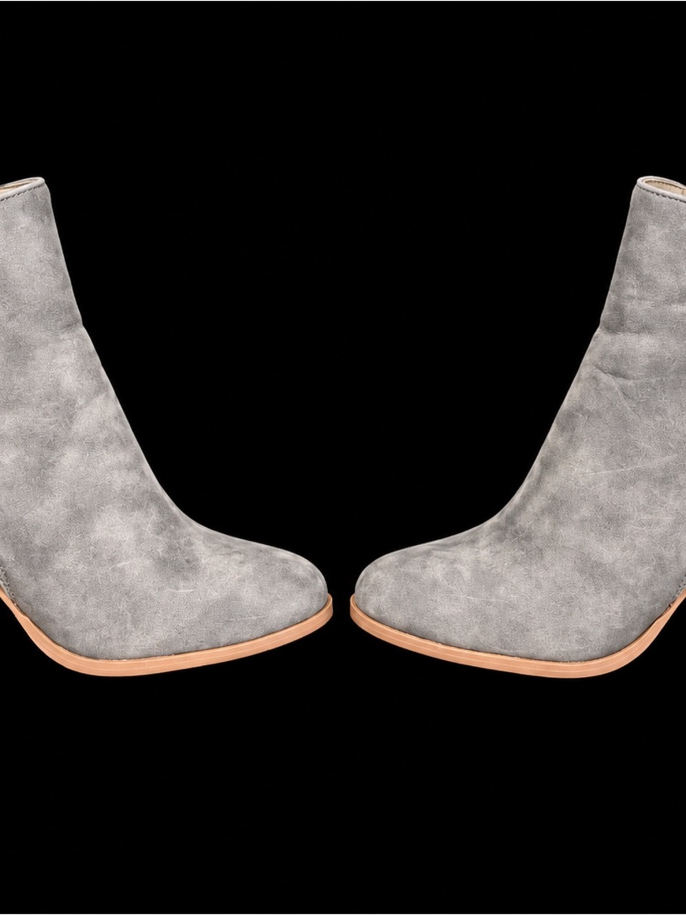 Women’s Gray Faux Suede Double Zip Ankle Booties Size 8.5 Stacked Heel
